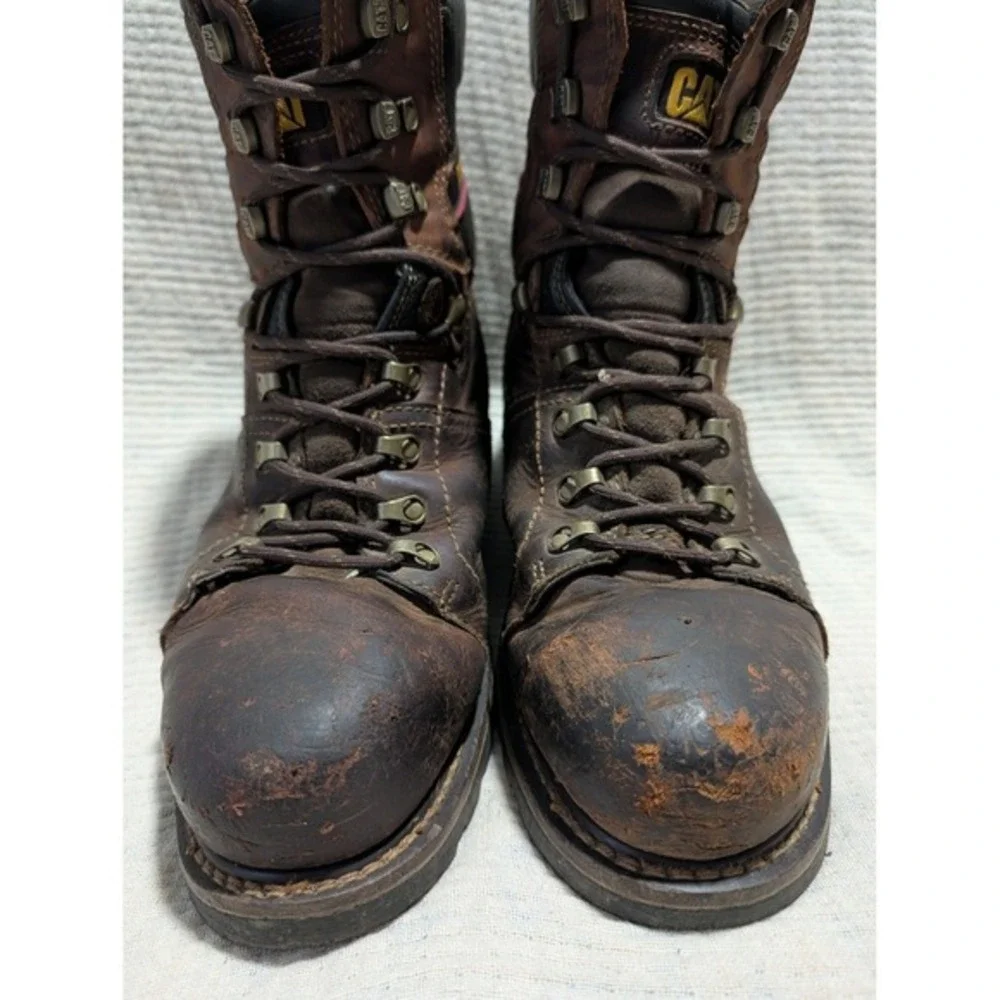 Caterpillar Mens Steel Toe Waterproof Work Boots Size 9.5 USA Brown‎ Leather